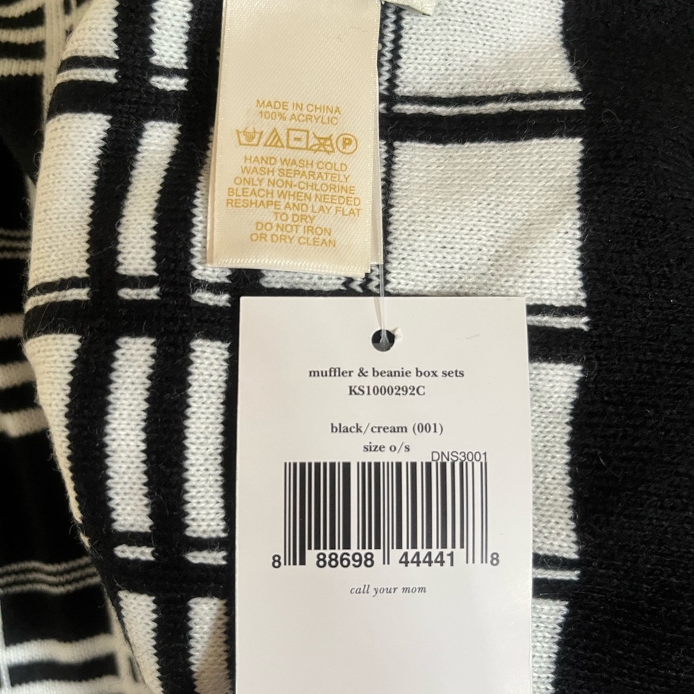NWT Kate Spade Black and White Plaid Scarf and Matching Beanie - Picture 10 of 12